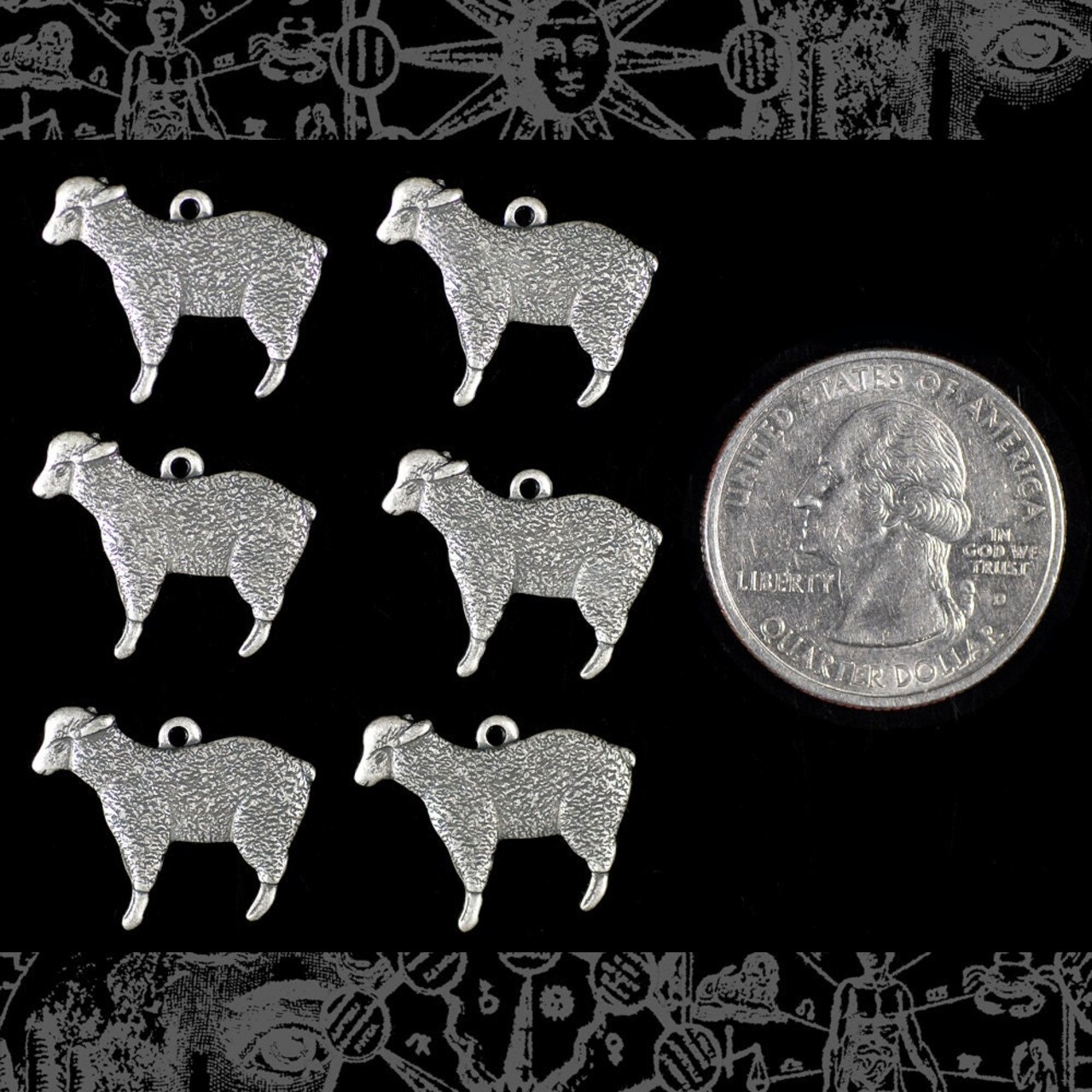 Antiqued Silver Plated Brass Sheep Charms- Set of Six - S-C150